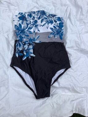 Calvin Klein White and Blue Floral One-Piece Swimsuit
